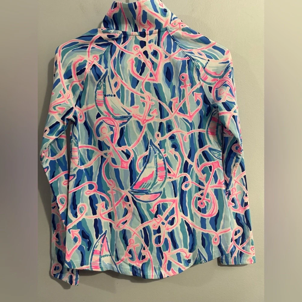 Lilly Pulitzer Skipper Popover Skim Blue Reel Nauti Quarter Zip Womens XXS